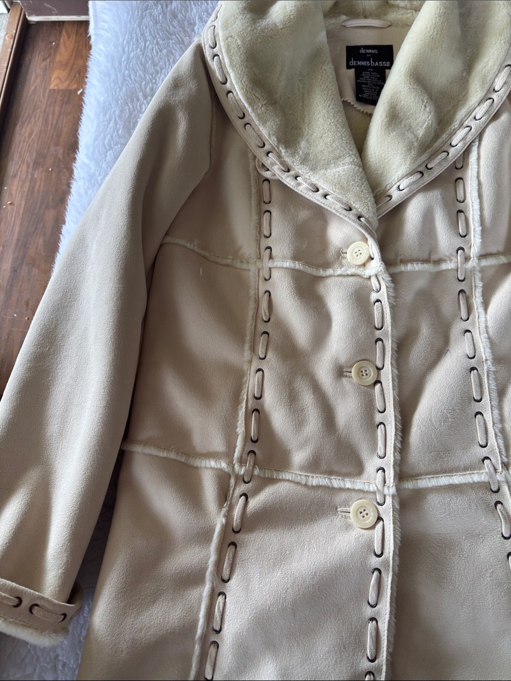 dennis basso Cream Faux Shearling Button Jacket - Picture 4 of 10